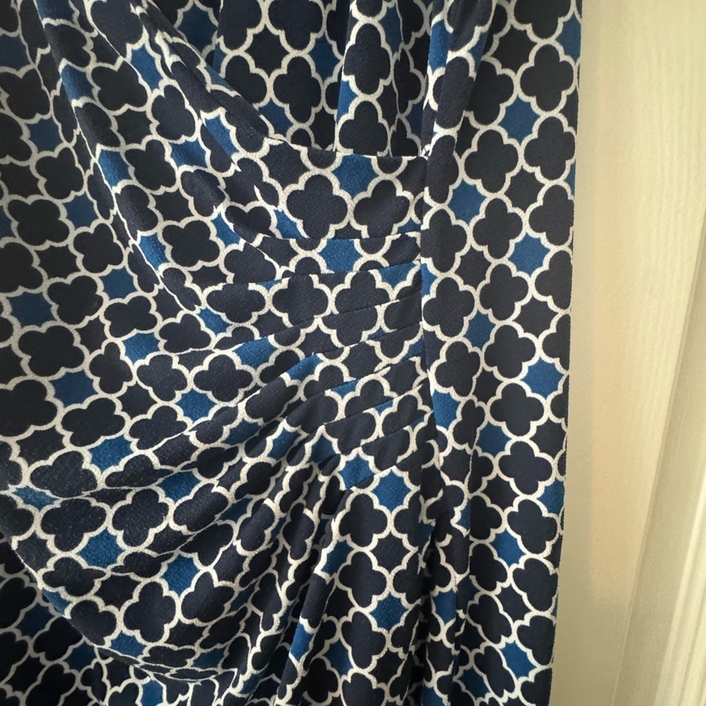 Charter Club Mock Wrap Dress Navy Blue Geometric Print Size XL - Picture 2 of 5